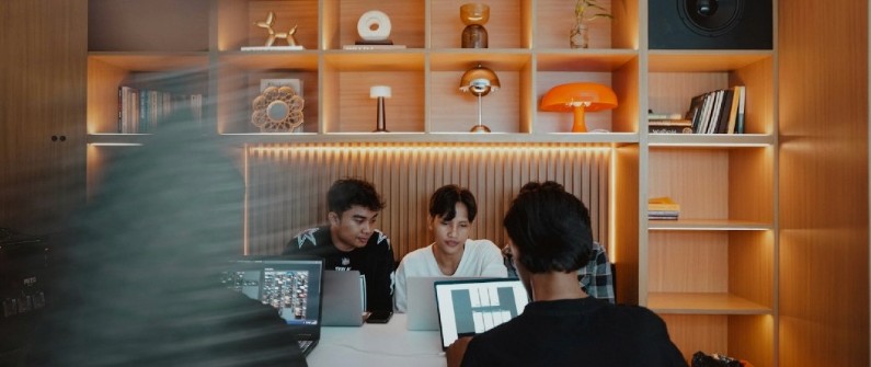 The Waffle Designs team working together in the studio